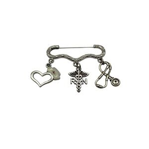 Silver RN Nurse Brooch